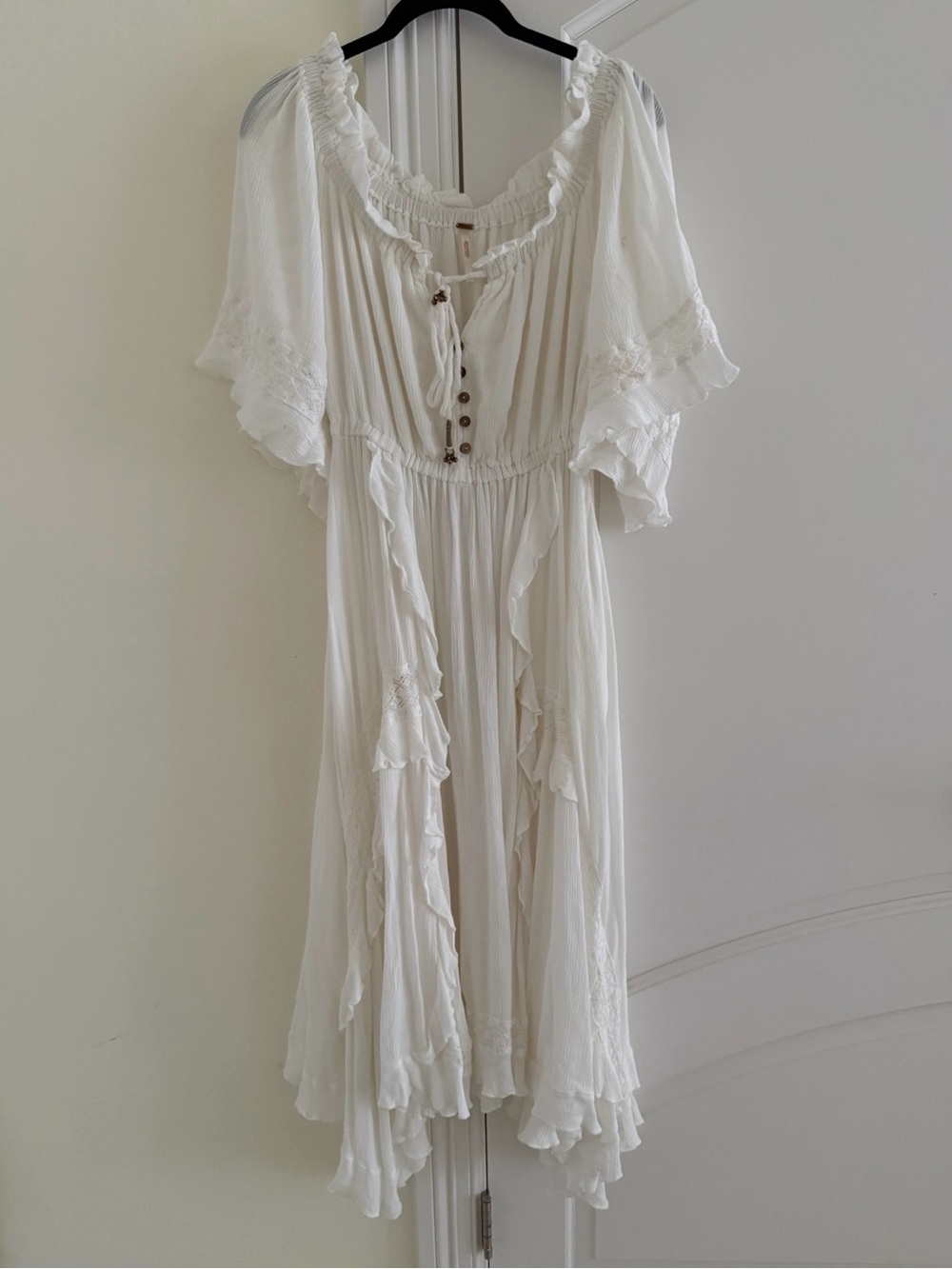 Free People White Ruffle Button-Front Midi Dress